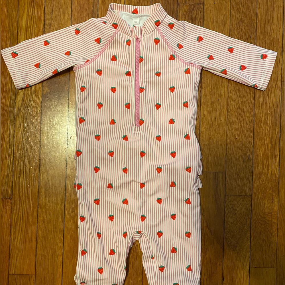Baby Boden Strawberry Rash Guard Swimsuit